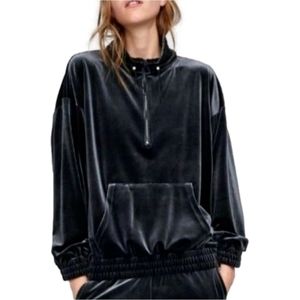 ZARA Velour/Velvet Half Zip Up Pullover Jacket Z1975 Denim